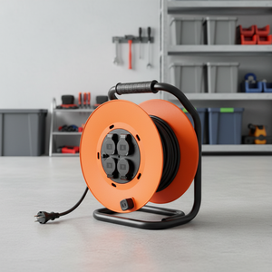 Enrouleur de câble portable en plastique 16A IP44 25/<span class=keywords><strong>50M</strong></span> avec prise Schuko, disjoncteur thermique et voyant lumineux - Product Image 2