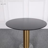 Table basse nordique moderne de luxe en pierre naturelle et en acier inoxydable doré avec dessus en bois rond noir