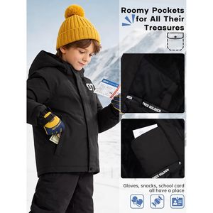 FOXA Kids <b>Waterproof</b> Ski <b>Jacket</b> Fleece Lined Warm <b>Winter</b> Coat With Detachable Hood Unisex Snow Wear - Product Image 4