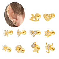 Pendientes de titanio ASTM F136 con diseño de animales Maina, aretes de labio y tragus, joyería para piercing, con circonita 5A para cartílago, lóbulo de la oreja y hélice.