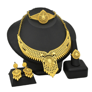Twini Gold Plated Indian Nigerian Fashion Jewelry Bridal Necklace Earrings Rings <b>Bracelets</b> <b>Set</b> for Wedding or Gift - Product Image 1