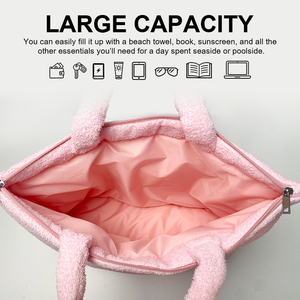 Sac à main décontracté en tissu éponge doux avec fermeture éclair sécurisée et poignée épaisse intégrée pour les escapades de week-end et les voyages au spa pour femmes - Product Image 5