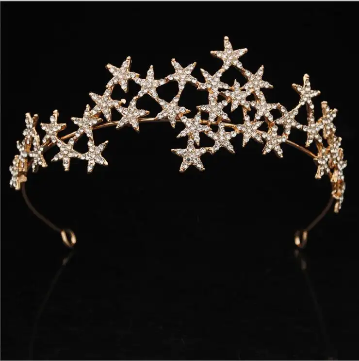 Gümüş altın kristal yıldız Hairbands Vintage Rhinestone gelin Tiaras taç düğün saç takı Tiara De Noiva moda
