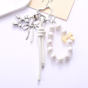 Porte-clés en cuir PU haut de gamme, vente chaude, nouveau, perles en acrylique en forme de nid d'oiseau, pendentif pour téléphone portable, décoration à nœud tendance - Product Image 6