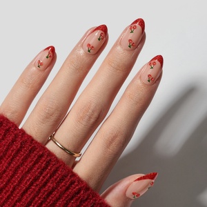 BTArtbox Faux Ongles de Luxe de Haute Qualité, Design Cerise, en Gel Souple, Personnalisés, French Manucure Rouge 3D, à Presser, pour la Saint-Valentin, Vente en Gros - Product Image 1