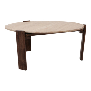 Tavolino da Caffè Rotondo in Travertino, Arredamento Moderno con Piano in Pietra per Soggiorno e Patio - Product Image 2