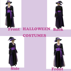 Ensemble <span class=keywords><strong>de</strong></span> costume <span class=keywords><strong>de</strong></span> sorcière pour femme, robe en polyester, élégante, violette et noire, avec chapeau, pour Halloween, cosplay, fête, tailles S-XL, East Costume - Product Image 4