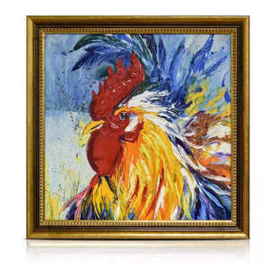 Portrait d'animal de ferme <span class=keywords><strong>coq</strong></span> de poulet arc-en-ciel contemporain peint <span class=keywords><strong>à</strong></span> la main <span class=keywords><strong>peinture</strong></span> <span class=keywords><strong>à</strong></span> <span class=keywords><strong>l</strong></span>'<span class=keywords><strong>huile</strong></span> - Product Image 1