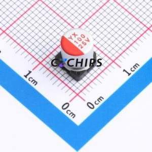 SPT1EM101E07TRVZC ตัวเก็บประจุแบบแข็ง SMD, ขนาด D6.3xL7 มม. ( ความจุ: 100uF )( ความแม่นยำ: 20%) แรงดันไฟฟ้าที่กำหนด: 25V ) - Product Image 1