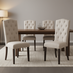 Beige Tufted Dining <b>Side</b> Chairs With Dark Brown Wood Legs Durable Back Design Modern Home Furniture - Product Image 2