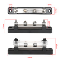 Barre omnibus 4 voies M6, bloc de distribution d'alimentation en cuivre nickelé avec couvercle transparent pour câblage automobile et VR