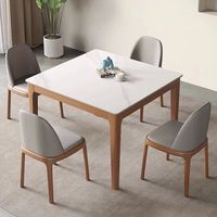 Table à manger carrée moderne extensible en bois massif avec plateau en ardoise, résistante à la chaleur et aux rayures, 8 places, garantie 5 ans, pour petits espaces