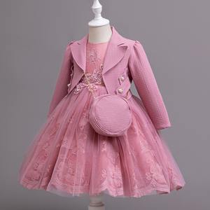 Due pezzi Set giacca abito con perline ricamate per ragazze Performance di pianoforte che ospita principessa vestito a tracolla borsa - Product Image 4