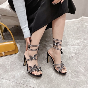 Summer 2024 New Bow Thin Heel High Heel Sexy Women's Sandals Open Toe Rhinestone Foot Surround Flash Women's <b>Shoes</b> - Product Image 6