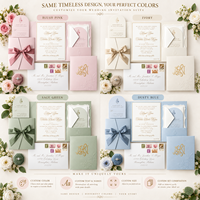 Suite d'invitations de mariage personnalisées rose poudré avec dorure à chaud, enveloppe pochette, sceau de cire, carte RSVP, vente en gros, faible MOQ