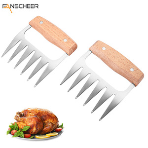 Meat Shredder Wooden Handle Stainless Steel Bear Paw Fork For Barbecue Kitchen Use - Product Image 5