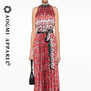 Couture Fashion Women's Printed Halter Neck off the Shoulder Sleeveless Lace-Up Maxi Asymmetrical 100% <strong>Silk</strong> <strong>Summer</strong> <strong>Dress</strong> - Product Image 1