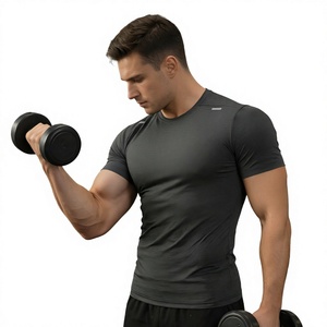 Camiseta Deportiva de Compresión para Hombre, Corte Ajustado, Manga Corta, Secado Rápido, Cuello Redondo, Color Sólido, Tejido de Punto - Product Image 3