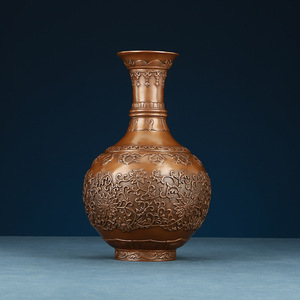 <b>Copper</b> World Purple <b>Copper</b> <b>Vase</b> With Lotus Scroll Design Round Tabletop Decor For Home Office Hotel - Product Image 3