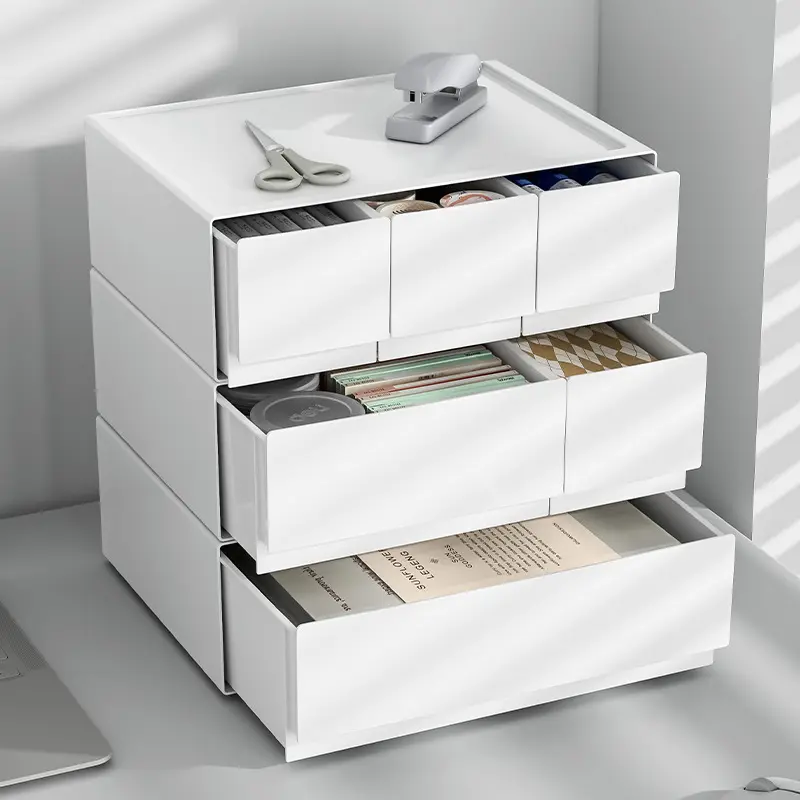 White Combined Partition Drawer Sorting Home Office Stationery Desk Organiser Plastic Stackable Storage Box