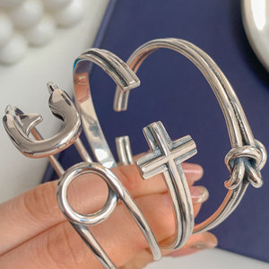 Braccialetto in argento Vintage moda croce Pin annodato industria pesante aperto bracciale rigido antico in argento Sterling gioielleria raffinata - Product Image 1