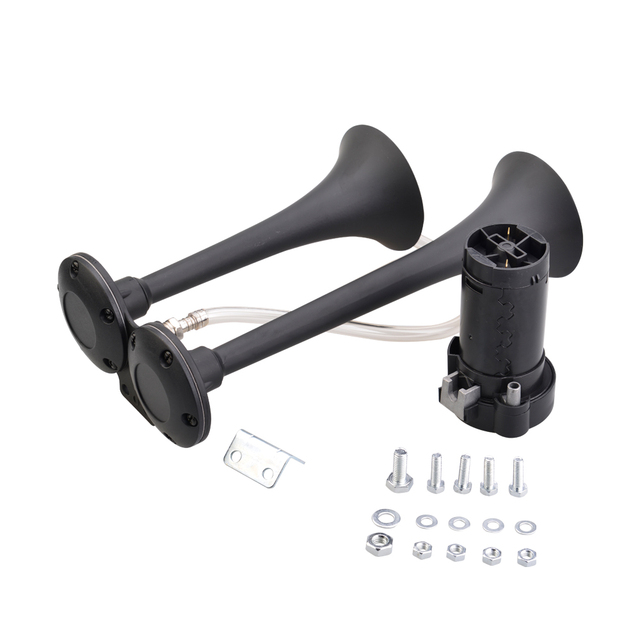 Car Air Horn 12V Black Low and High Tone Stainless Steel Dual Trumpet for Car Horn Speaker for Trucks Automobile Motorcycle