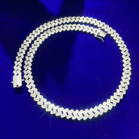 Joyería Fina al por Mayor, Plata de Ley, Moissanita Baguette, Chapado en Oro de 14K, Cadenas Cubanas de 10 mm