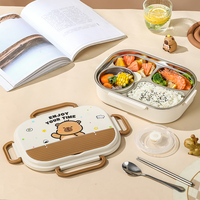 2 Grilles 850ml School Student Rectangulaire Metal Bento Food Container 304 Stainless Steel Isolé Lunch Box Cutlery Cute
