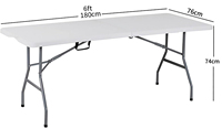Table rectangulaire pliable en plastique Moon 180 cm, moderne, légère, durable, multi-usage, gain de place, pour la famille, l'hôtel, le parc