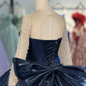 Robe de Quinceañera élégante bleu nuit Dy6913, robe de bal ornée de perles, dos corset, avec corsage en satin Jancember - Product Image 4