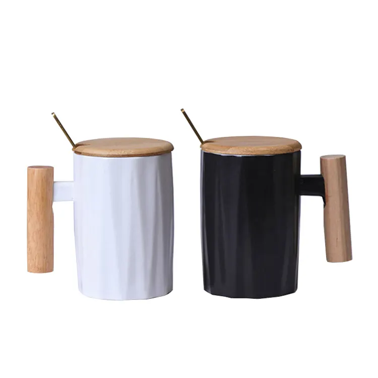 Caneca de madeira com design de porcelana, conjunto de xícaras de porcelana criativas com design nórdico para chá e café