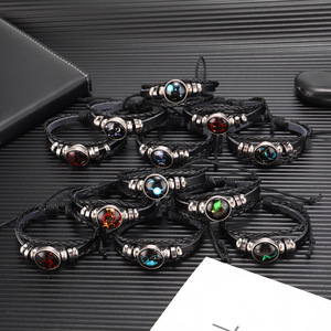 Douze Zodiac Couple Bracelet Verre Cross-border Multi-couche Perle Lumineux Punk Vache En Cuir Ciel Étoilé Bracelet - Product Image 4