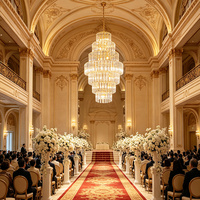 Lustre carré multi-niveaux en cristal avec cadre doré, lampe de plafond à étages pour salle de mariage, banquet, grand éclairage commercial et décoration