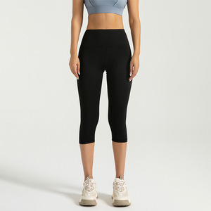 <b>Women's</b> High Waist Seamless Hollow Out Gray Capri Yoga <b>Leggings</b> Medium Support Solid Color Stretchy Breathable for Gym Yoga - Product Image 6