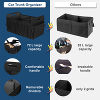 BEELAND noir 72L organisateur de coffre de rangement pliable étanche de grande capacité pour voiture Suv/Jeep/berline