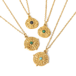 Collar con colgante de sol de estilo europeo, chapado en oro de 18 quilates, engaste de bisel de acero inoxidable para mujer, joyería de fiesta TN3235 - Product Image 5