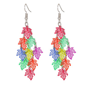 Colorful Nine Leaf Drop <b>Earrings</b> Plant Pattern Exaggerated Fashion <b>Earrings</b> For Anniversary - Product Image 5