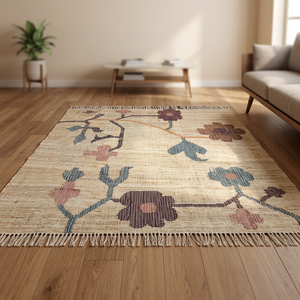 Alfombra de Yute Natural, Hecha a Mano, con Diseño Floral Abstracto, Moderna, con Flecos, Rectangular, para Hogar, Hotel, Pasillo - Product Image 3