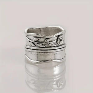 H266 Anello con fiore placcato in argento, stile rustico, regalo unisex, anelli alla moda - Product Image 6