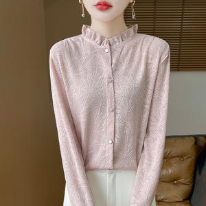 2025 nueva camisa de punto con Cuello medio alto y borde de oreja de madera para mujer - Product Image 6