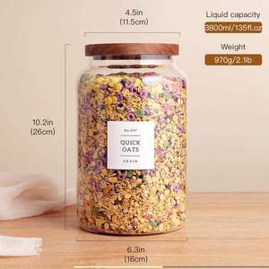 Bocaux en verre hermétiques <span class=keywords><strong>de</strong></span> qualité alimentaire avec couvercle en bambou à clapet, capacité 1 gallon, 132 étiquettes pour garde-manger, <span class=keywords><strong>farine</strong></span>, sucre, cornichons, miel - Product Image 3