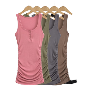 Camisetas sin mangas para mujer, de verano, holgadas, con cuello redondo, transpirables, informales, cortas, con botones y cordón, camiseta básica - Product Image 1