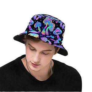 Best Sale 60s Hippie Reversible 3D Embroidery Mushroom Casual Outdoor Daily Bucket Hat - Product Image 1