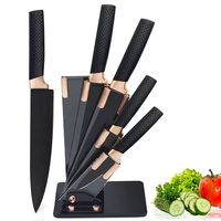 Ensemble de 6 couteaux de cuisine en acier inoxydable 3Cr13 avec revêtement antiadhésif, couteau de chef, couteau à découper et couteau utilitaire pour la cuisine à domicile