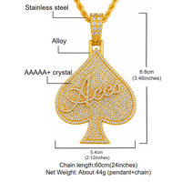 Collier chaîne en corde avec pendentif As de Pique en alliage et strass, couleur dorée, en stock, vente en gros, bijoux tendance