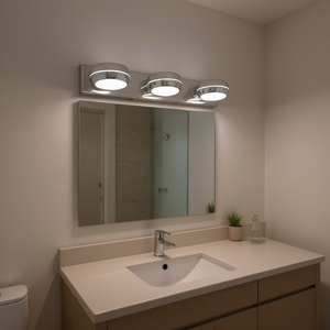 Modern 3-<b>Light</b> LED Vanity <b>Light</b> Bar 20in Chrome Bathroom Lighting Fixture Surface Mounted Daylight White 5000K IP44 - Product Image 2