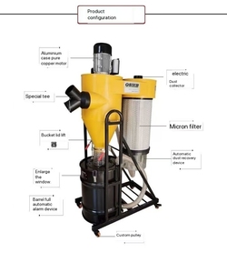 Aspirateur industriel de 2,2 kW pour le travail du bois, collecteur de poussière, traitement des gaz de meulage 220V, 2200Pa - Product Image 5