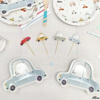 DAMAI Articles de fête d'anniversaire sur le thème des voitures pour enfants, tendance, vaisselle jetable, ensembles de vaisselle, bannière en papier, serviettes, gobelets, assiettes