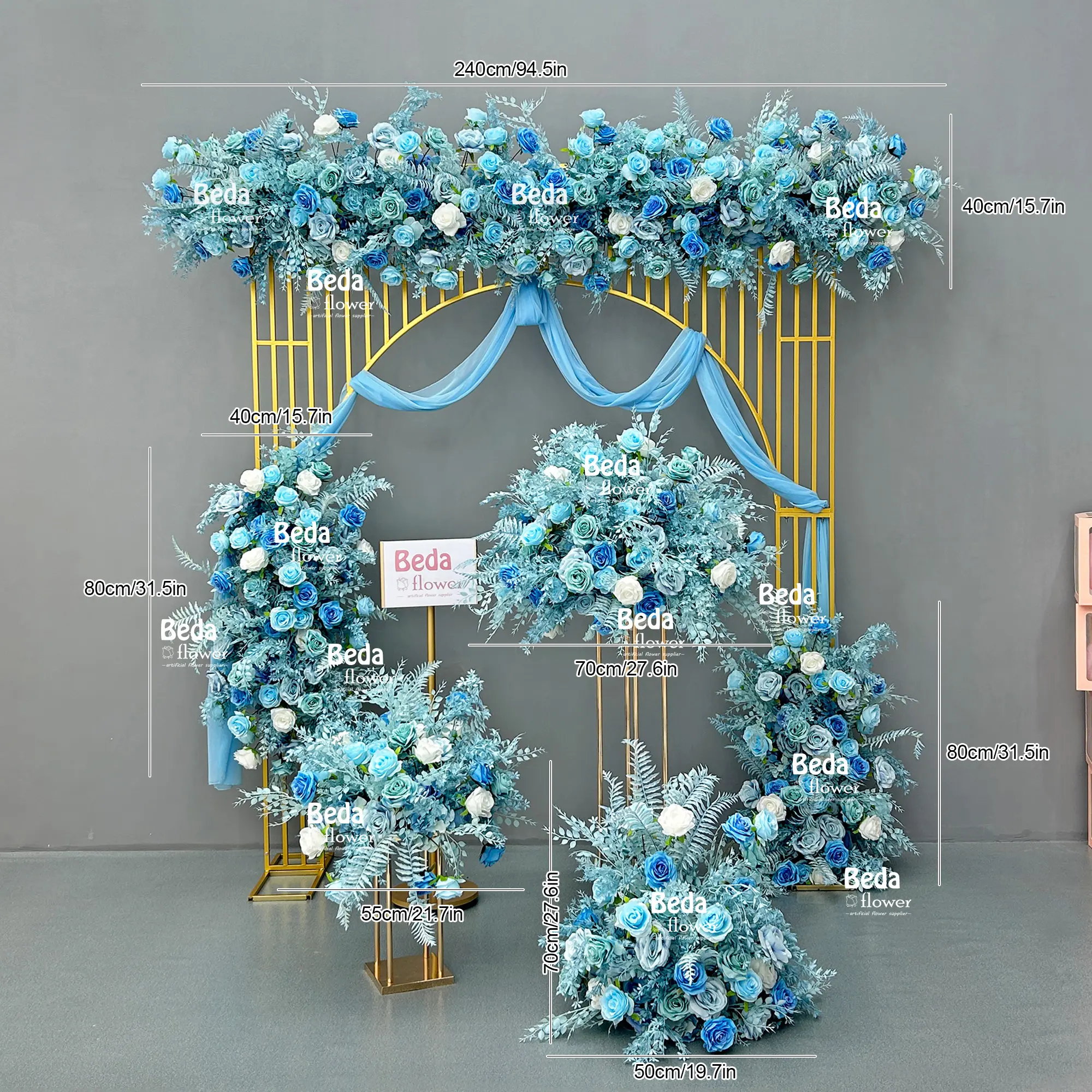 Sıcak satış lüks mavi gül babysnefes yapay çiçek aranjmanı parti etkinlikleri düğün dekor buket çiçek topu Centerpieces