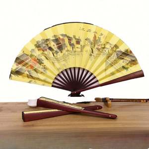 Éventail artisanal en bambou vert pour homme, 10 pouces, en tissu de soie acajou, peint à la main, thème floral, écologique, pour le Nouvel An chinois - Product Image 4